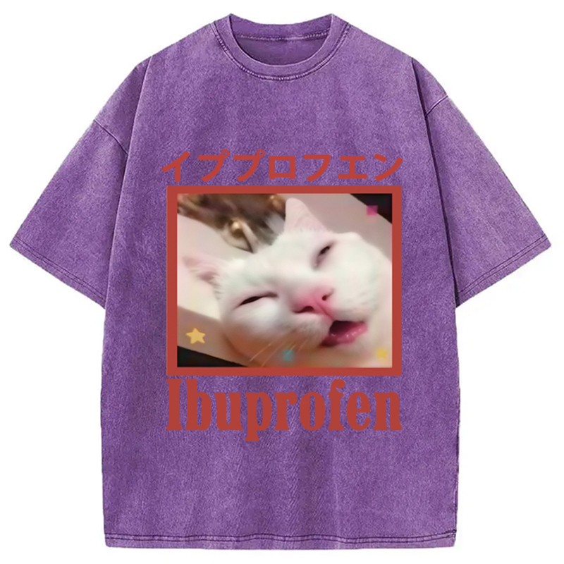Modecanvas Ibuprofen Meme Cat Washed T-Shirt