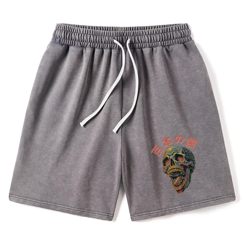 Modecanvas Terrifying And Disgusting Skull Washed Shorts