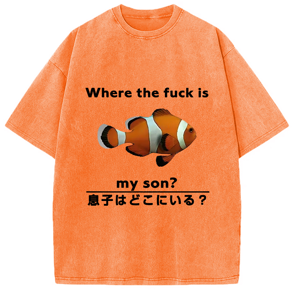Modecanvas Fish Looking For Son Washed T-Shirt-modecanvas