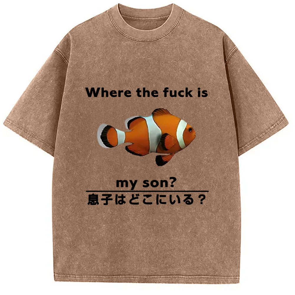 Modecanvas Fish Looking For Son Washed T-Shirt-modecanvas