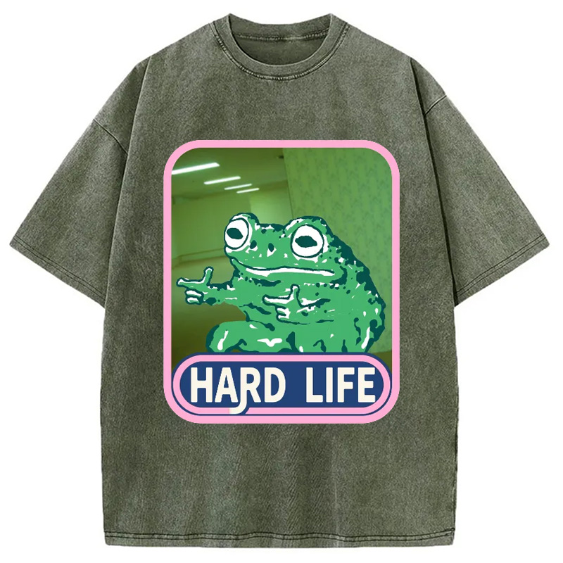 Modecanvas The Backrooms Hard Life Frog Washed T-Shirt