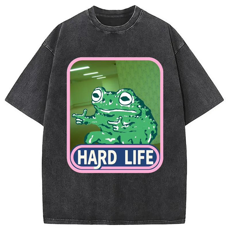 Modecanvas The Backrooms Hard Life Frog Washed T-Shirt