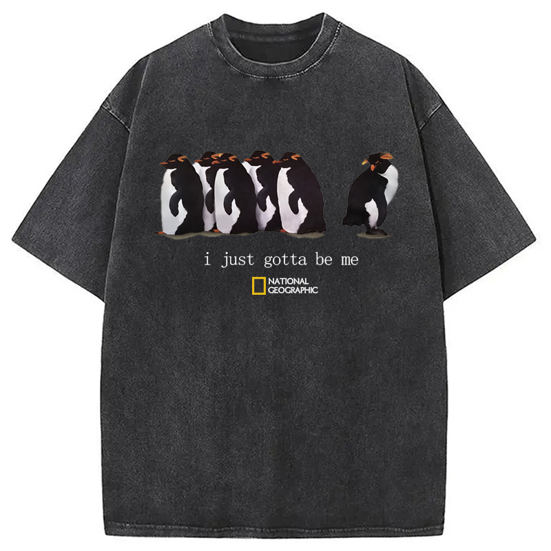 Modecanvas I Just Gotta Be Me Penguins Washed T-Shirt-modecanvas