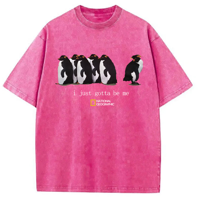 Modecanvas I Just Gotta Be Me Penguins Washed T-Shirt-modecanvas