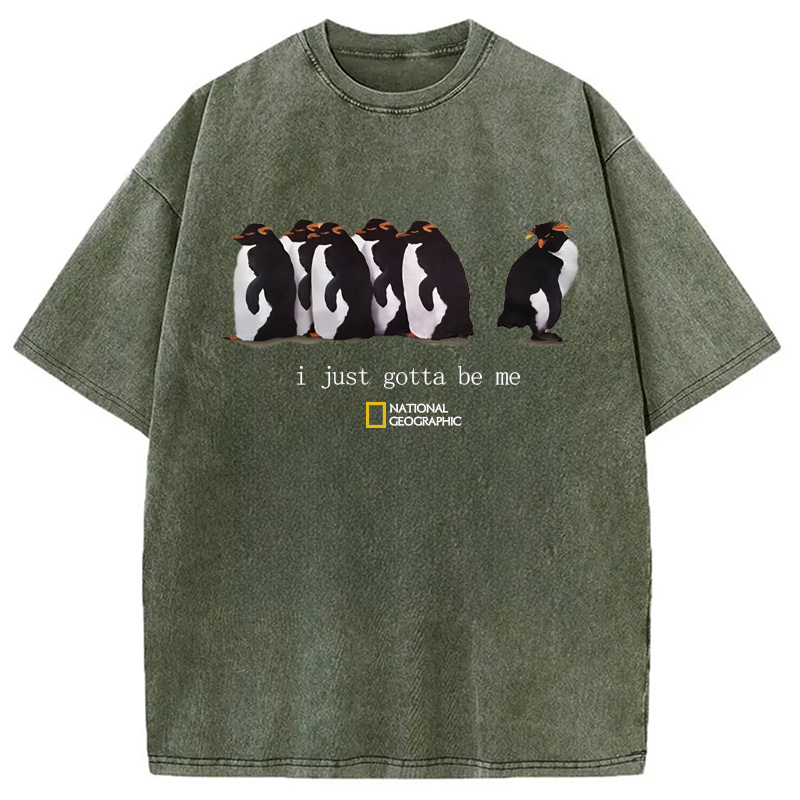 Modecanvas I Just Gotta Be Me Penguins Washed T-Shirt-modecanvas