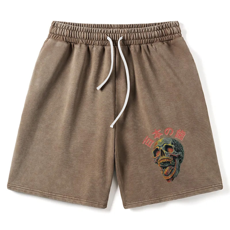 Modecanvas Terrifying And Disgusting Skull Washed Shorts