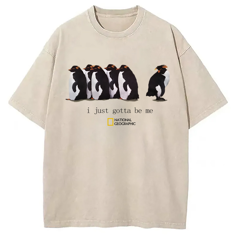 Modecanvas I Just Gotta Be Me Penguins Washed T-Shirt-modecanvas