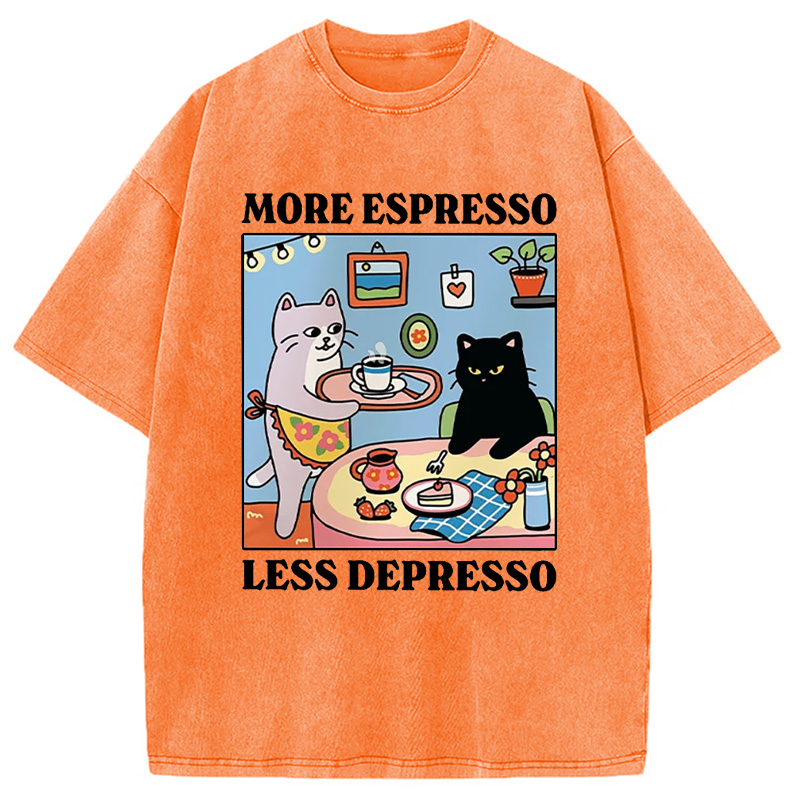 Modecanvas More Espresso Less Depresso Black Cat Kitchen Washed T-Shirt