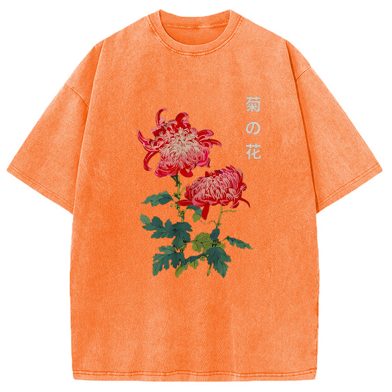 Modecanvas Chrysanthemum Kiku Flower Ukiyo-e Washed T-Shirt
