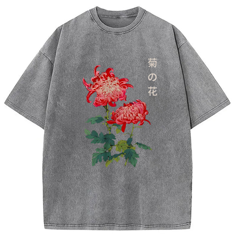 Modecanvas Chrysanthemum Kiku Flower Ukiyo-e Washed T-Shirt
