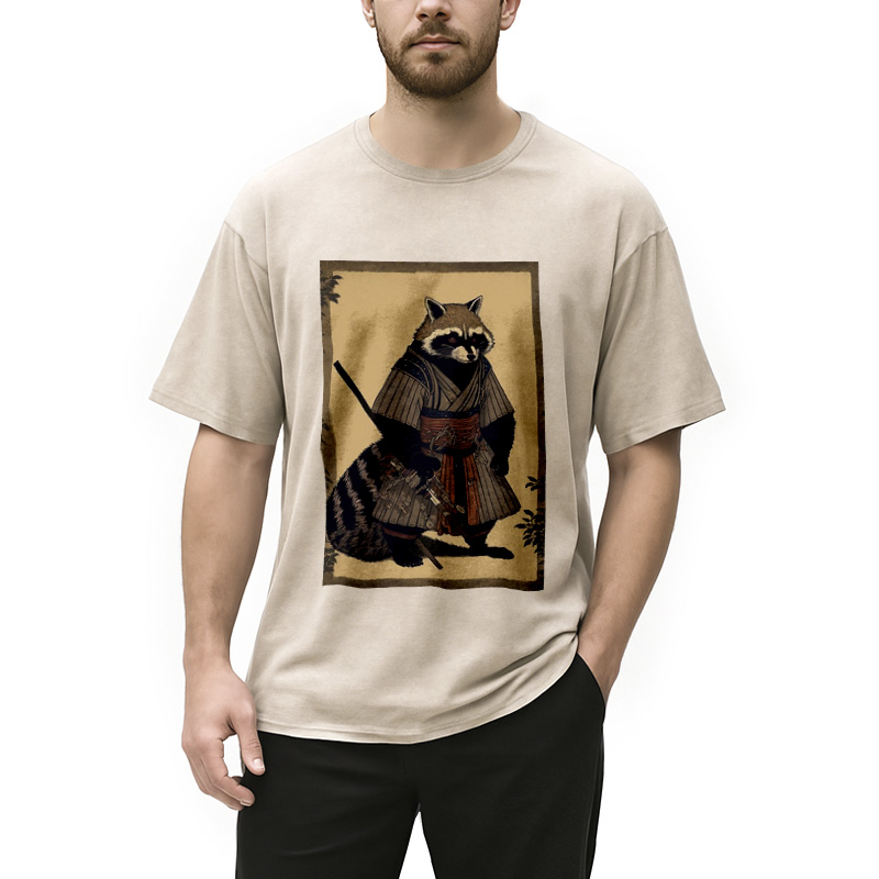 Modecanvas japanese Raccoon Samurai Washed T-Shirt