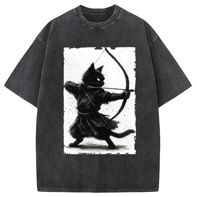 Modecanvas Retro Cat Archery Washed T-Shirt
