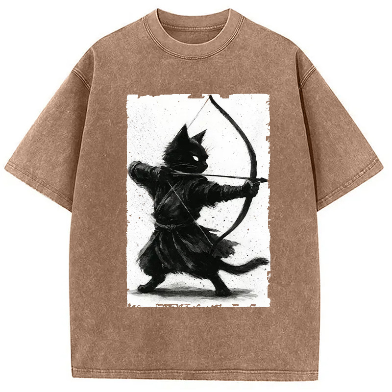 Modecanvas Retro Cat Archery Washed T-Shirt