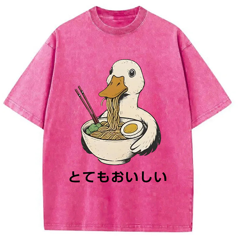 Modecanvas Goose Eating Delicious Ramen Washed T-Shirt