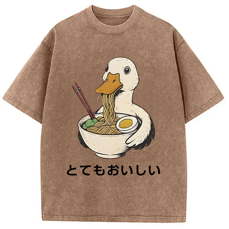 Modecanvas Goose Eating Delicious Ramen Washed T-Shirt