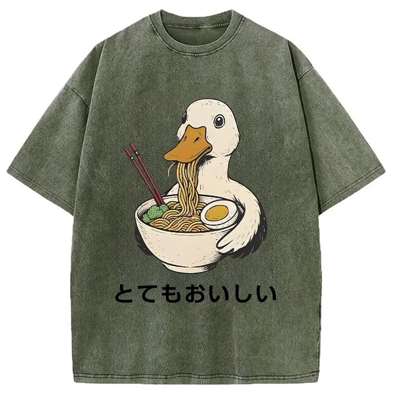 Modecanvas Goose Eating Delicious Ramen Washed T-Shirt