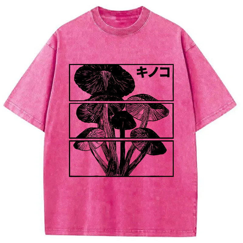 Modecanvas Japanese Mushrooms Washed T-Shirt-modecanvas