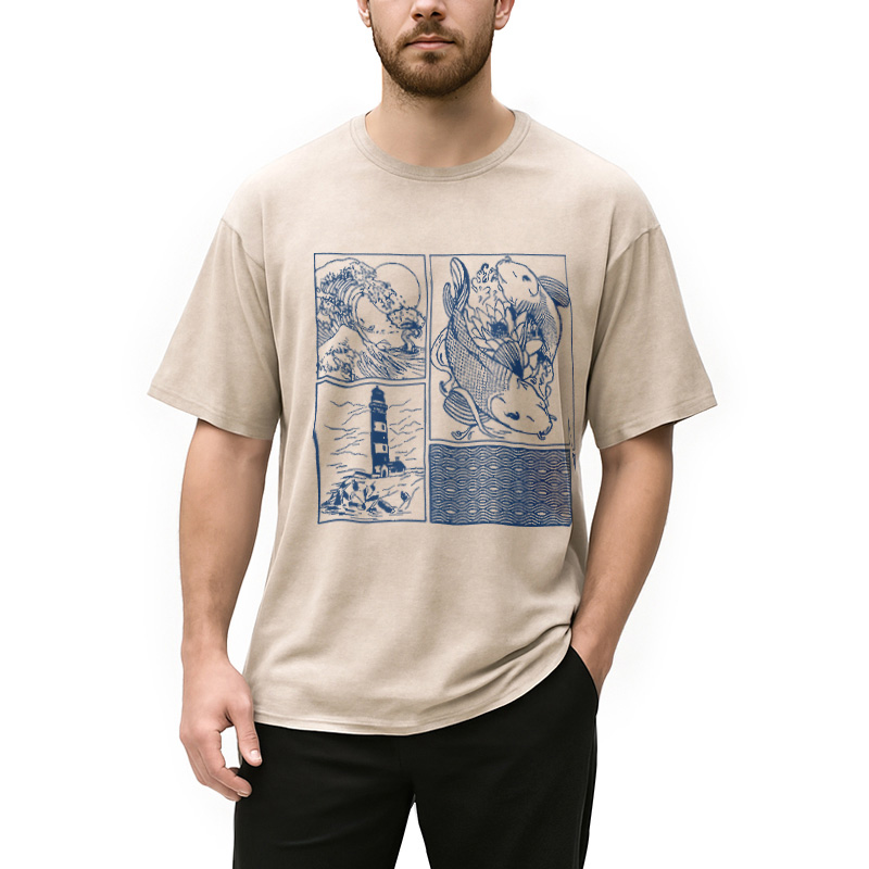 Modecanvas Vintage Minimalist Marine Life Japan Washed T-Shirt