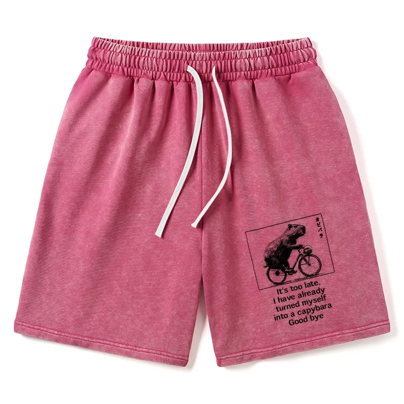 Modecanvas Funny Capybara Riding A Bicycle Washed Shorts