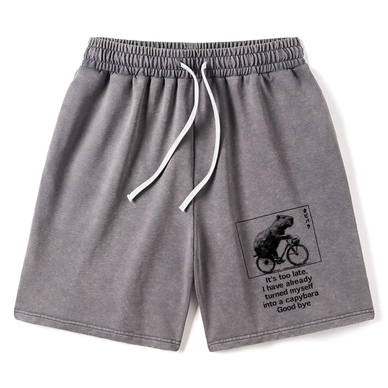 Modecanvas Funny Capybara Riding A Bicycle Washed Shorts