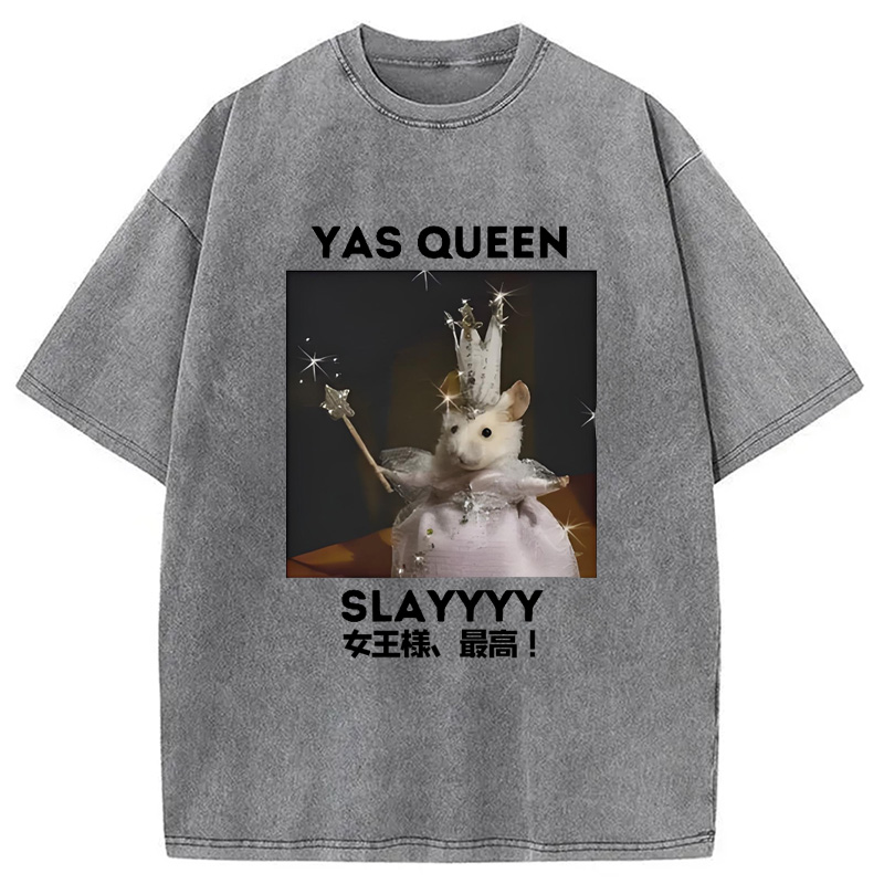 Modecanvas Yasss Queen Slay Meme Washed T-Shirt