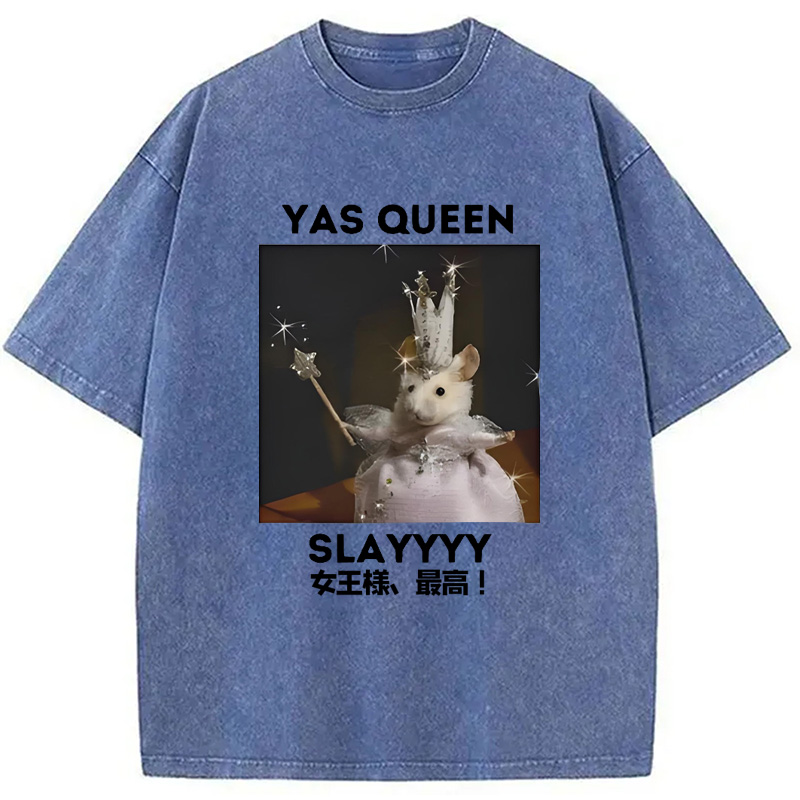 Modecanvas Yasss Queen Slay Meme Washed T-Shirt