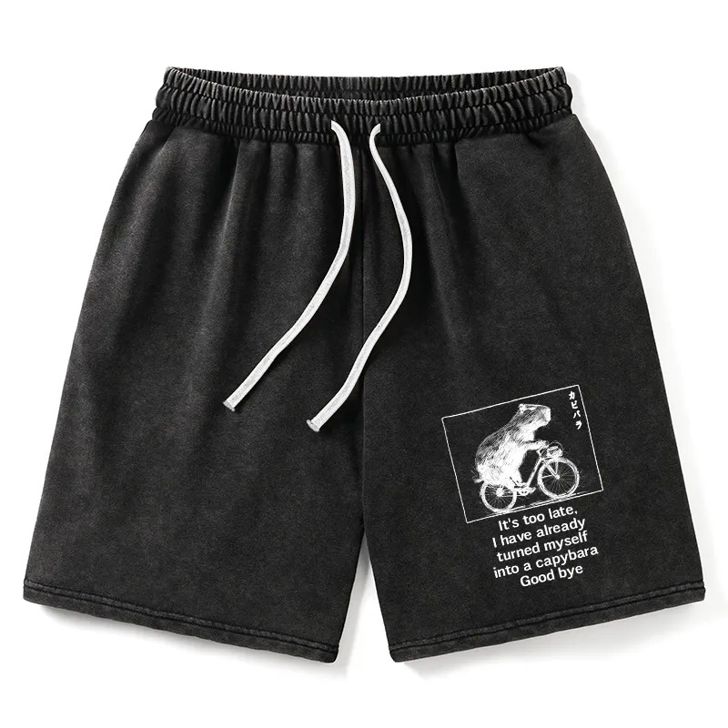 Modecanvas Funny Capybara Riding A Bicycle Washed Shorts