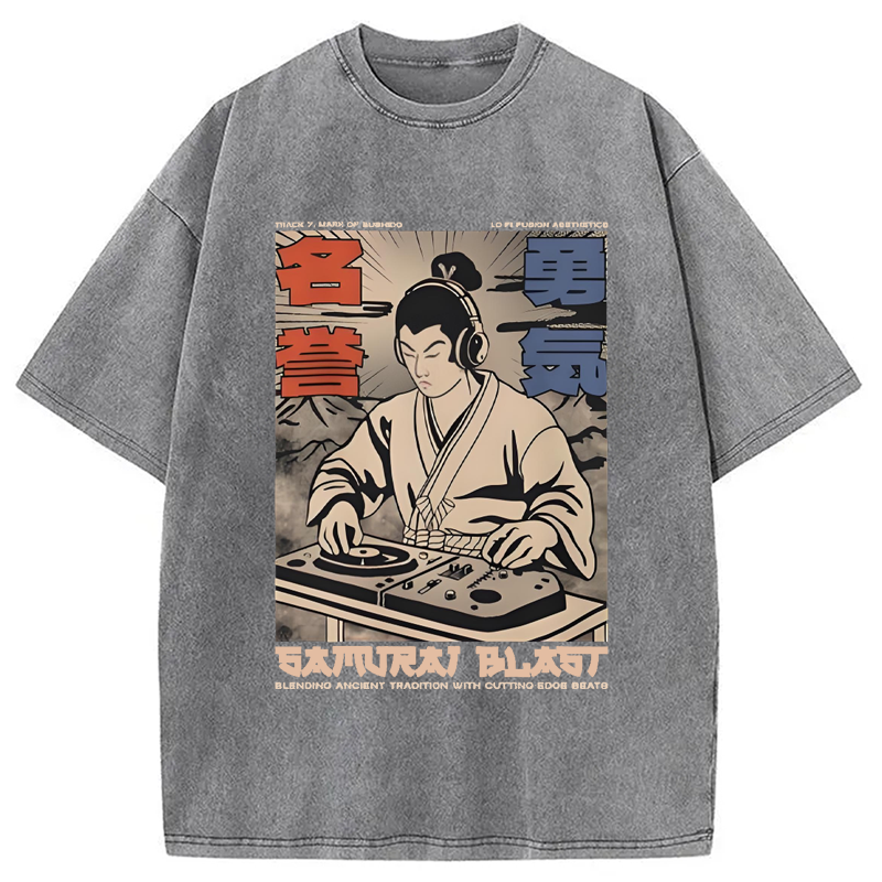 Modecanvas Samurai DJ Japanese Washed T-Shirt