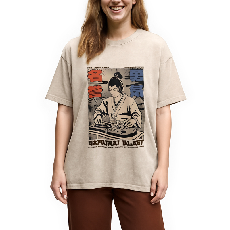 Modecanvas Samurai DJ Japanese Washed T-Shirt