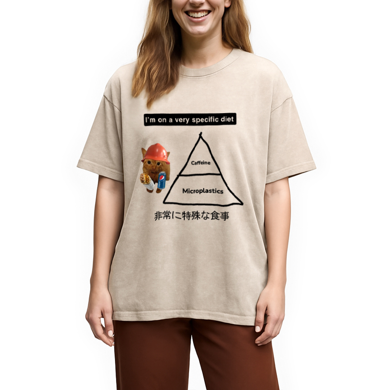 Modecanvas A Very Specific Diet Cat Meme Washed T-Shirt