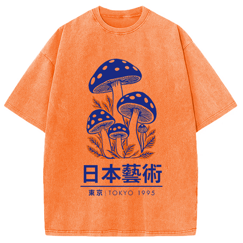 Modecanvas Japanese Art Blue Mushroom Washed T-Shirt