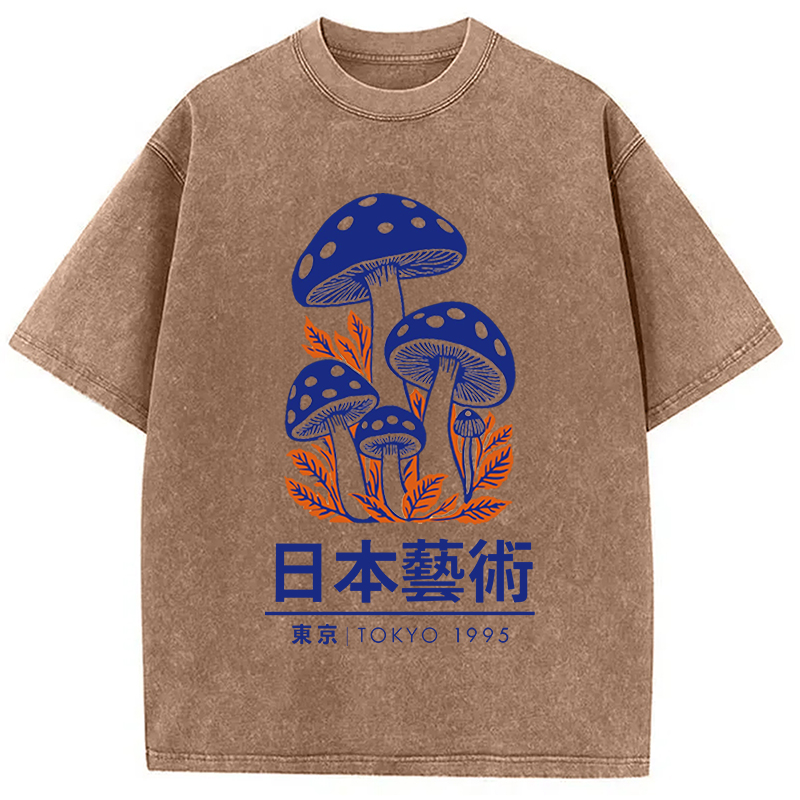 Modecanvas Japanese Art Blue Mushroom Washed T-Shirt