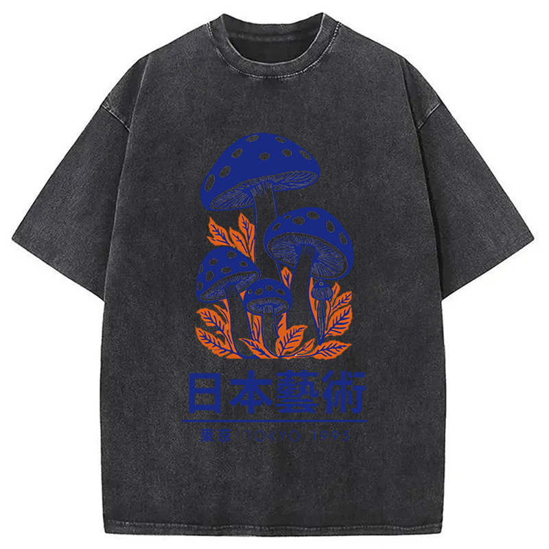 Modecanvas Japanese Art Blue Mushroom Washed T-Shirt