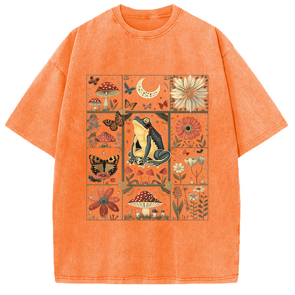 Modecanvas Celestial Frog Goblincore Mushroom Washed T-Shirt-modecanvas