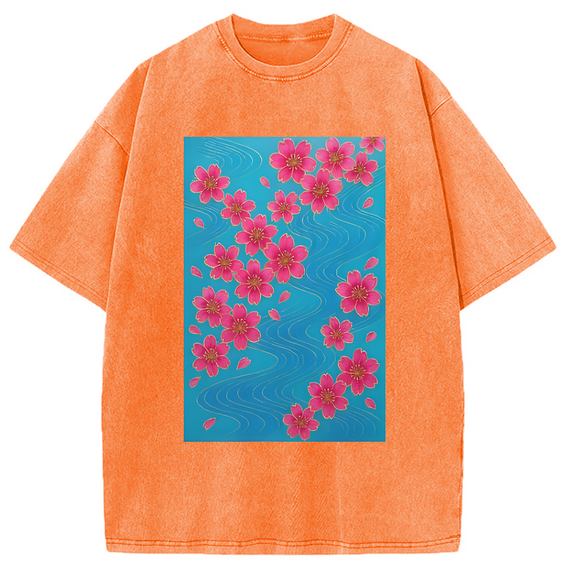 Modecanvas Floating Sakura Blossoms Washed T-Shirt