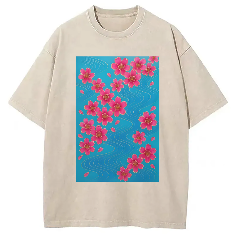 Modecanvas Floating Sakura Blossoms Washed T-Shirt