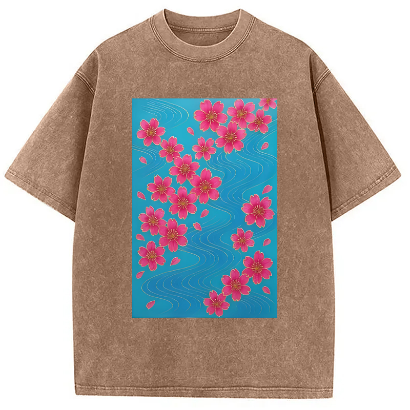 Modecanvas Floating Sakura Blossoms Washed T-Shirt