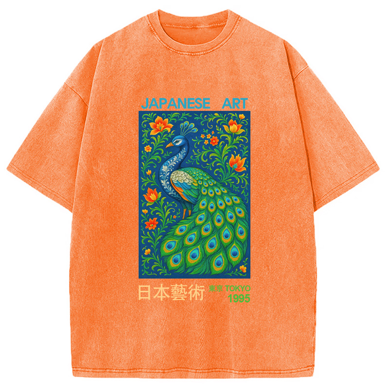 Modecanvas Majestic Peacock Japanese Art Washed T-Shirt