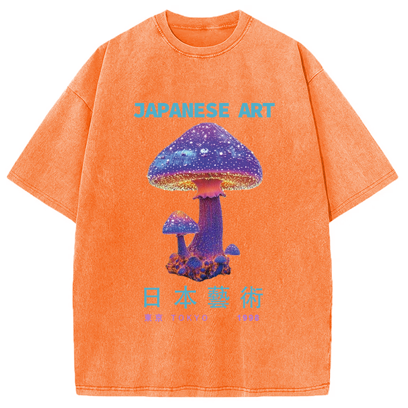 Modecanvas Magic Mushrooms Japanese Art Washed T-Shirt