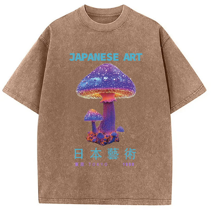 Modecanvas Magic Mushrooms Japanese Art Washed T-Shirt