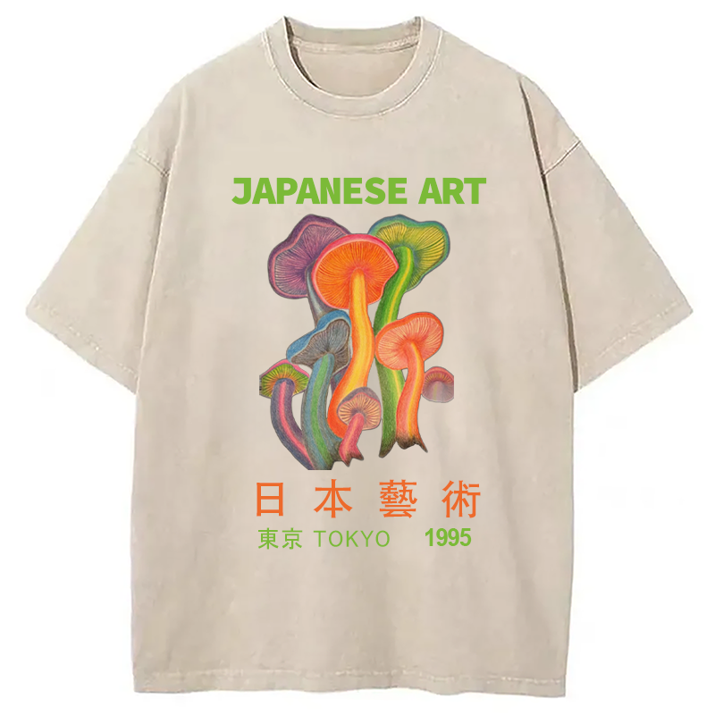 Modecanvas Colorful Mushrooms Japanese Art Washed T-Shirt