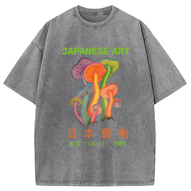 Modecanvas Colorful Mushrooms Japanese Art Washed T-Shirt