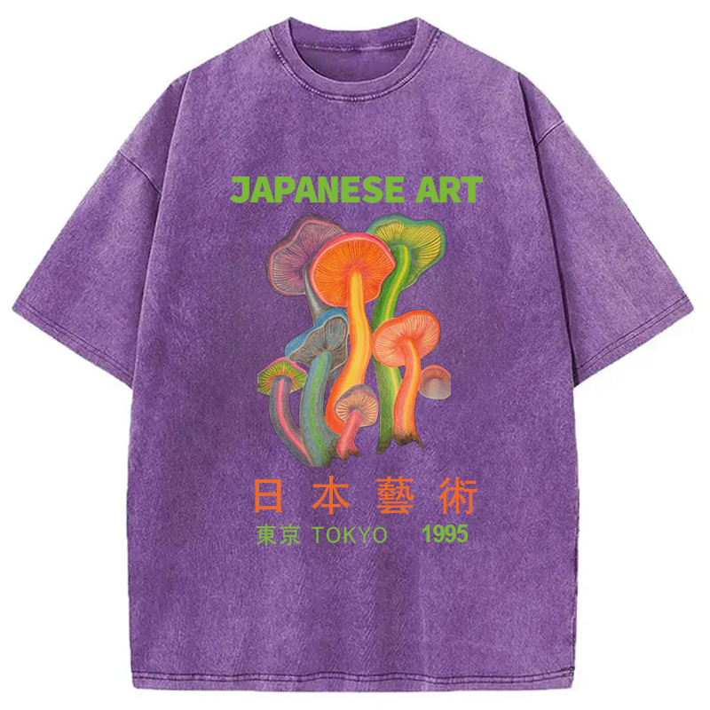 Modecanvas Colorful Mushrooms Japanese Art Washed T-Shirt