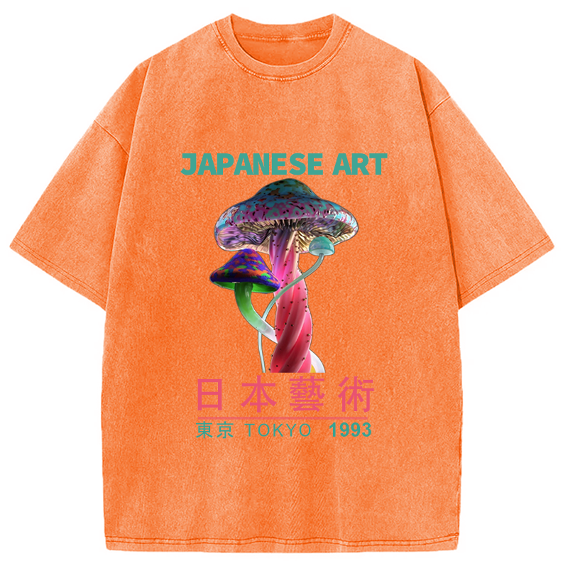 Modecanvas Psychedelic Mushrooms Japanese Art Washed T-Shirt