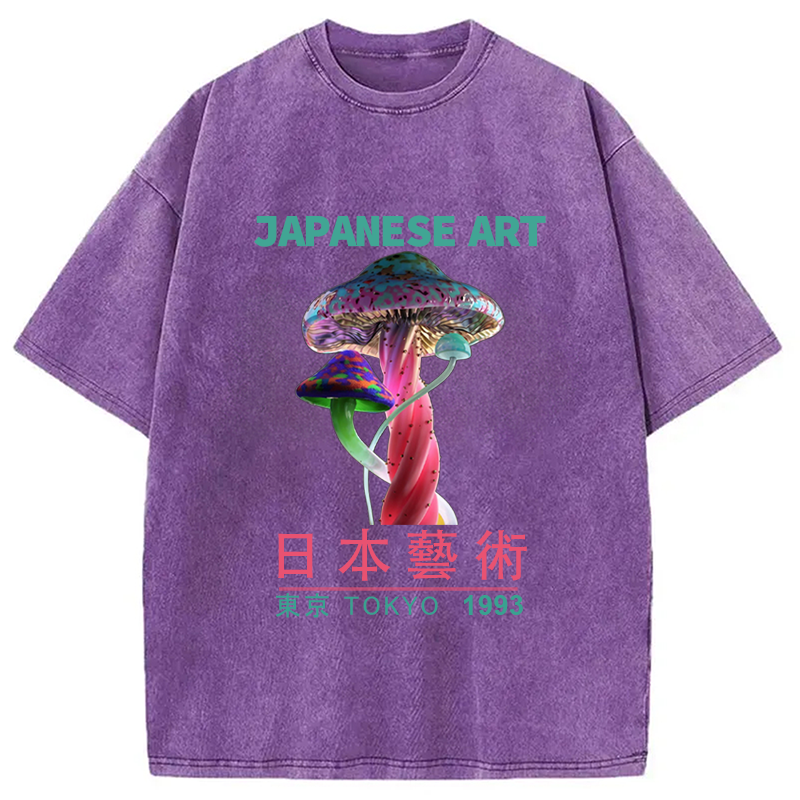 Modecanvas Psychedelic Mushrooms Japanese Art Washed T-Shirt
