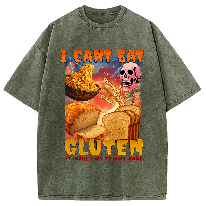 Modecanvas I Can't Eat Gluten Funny Meme Washed T-Shirt-modecanvas