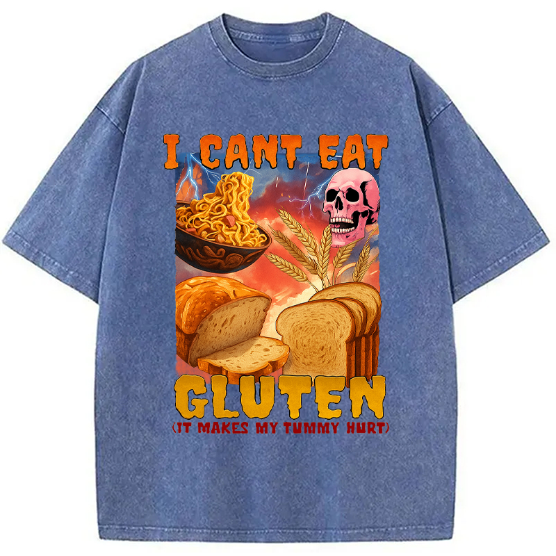 Modecanvas I Can't Eat Gluten Funny Meme Washed T-Shirt-modecanvas