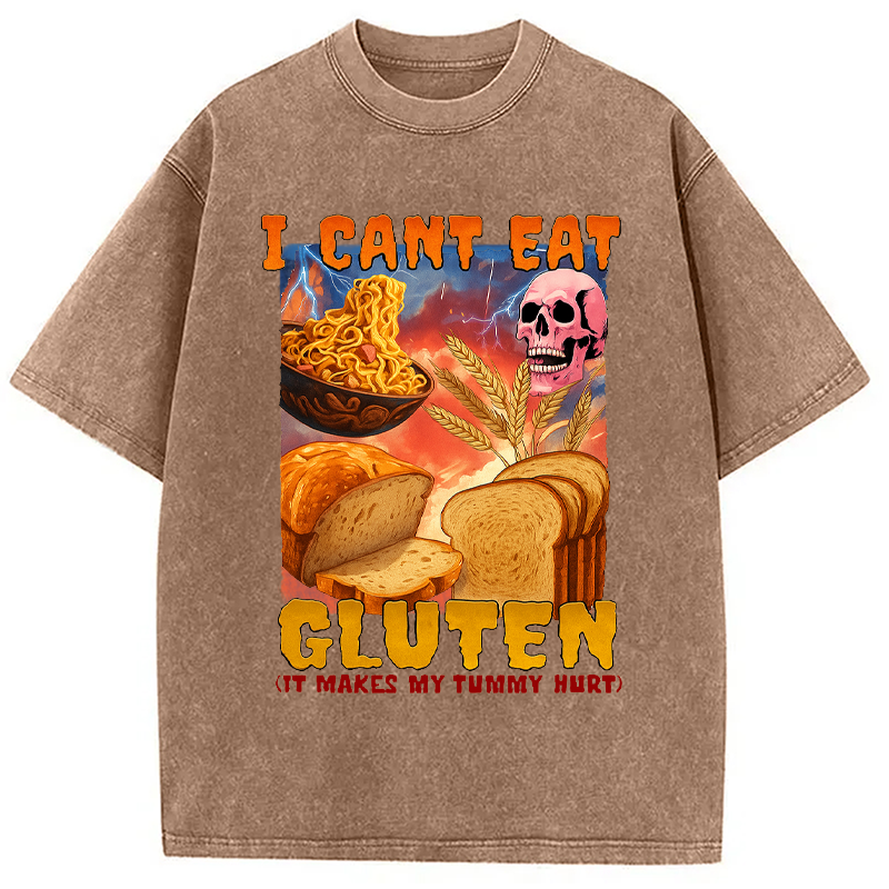 Modecanvas I Can't Eat Gluten Funny Meme Washed T-Shirt-modecanvas