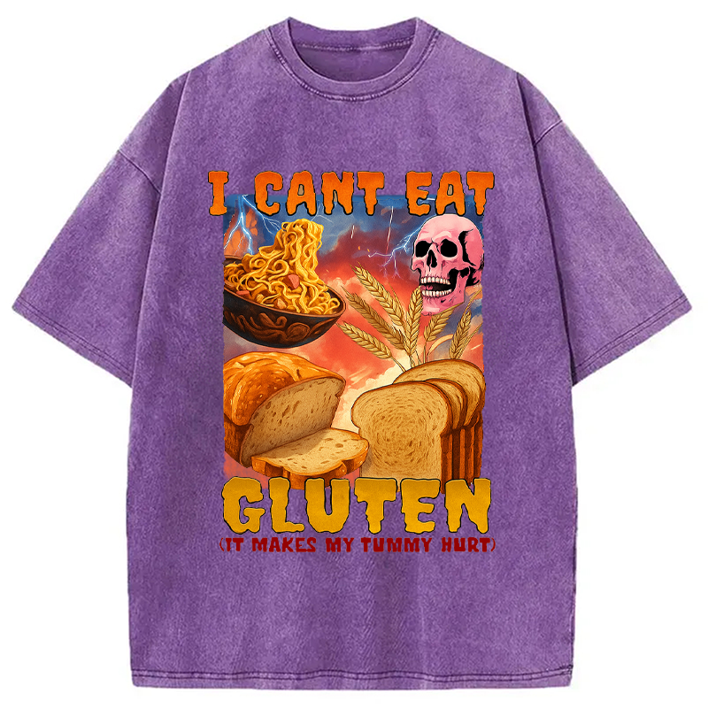 Modecanvas I Can't Eat Gluten Funny Meme Washed T-Shirt-modecanvas