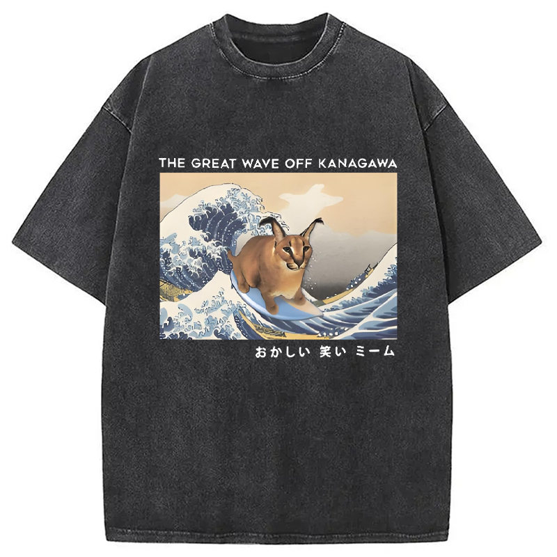 Modecanvas Big Floppa and The Great Wave off Washed T-Shirt